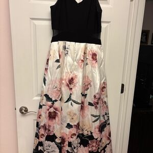 Xscape Black and Pink A-line Sleeveless V-neck Dress